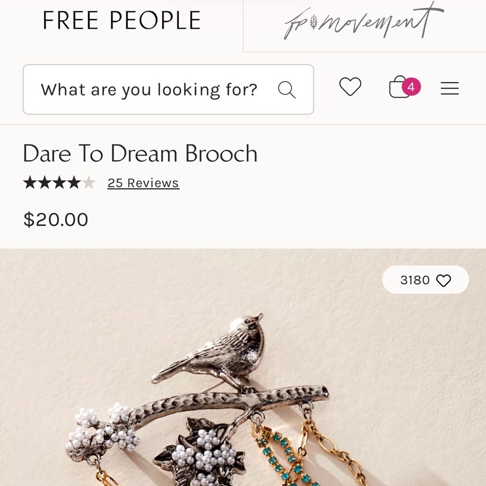 Free People Silver and Gold Bird Brooch